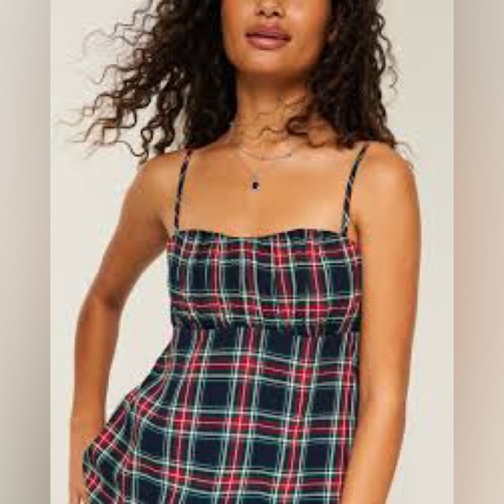 Hollister Red and Blue Plaid babydoll top